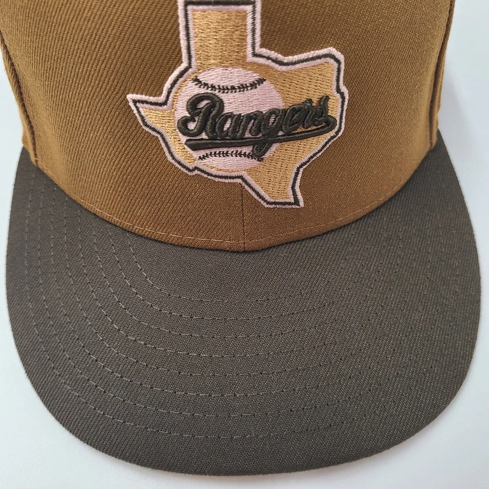 Texas Rangers Hat Fitted 7 3/4 New Era 59Fifty Brown Pink American League Patch